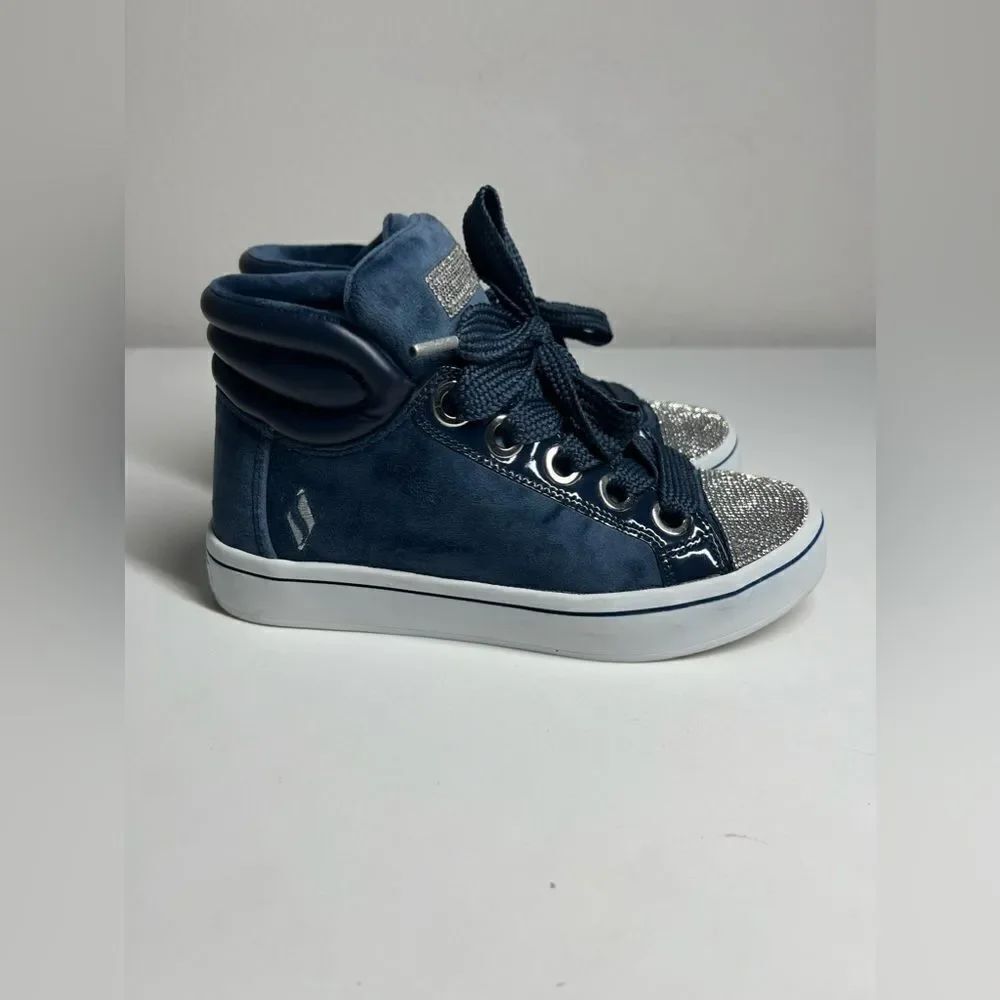 SKECHERS Street Los Angeles Velvet Navy Blue Glitter Mid Top Shoes Womens Sz 5,5